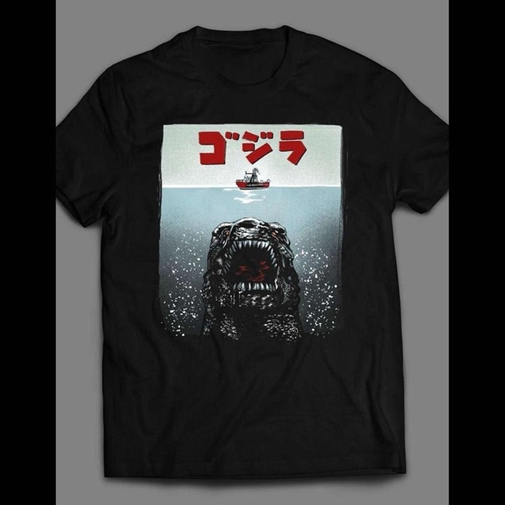 Godzilla Alpha Predator Movie Poster Jaws Parody Mens T-shirt Sizes S-XL